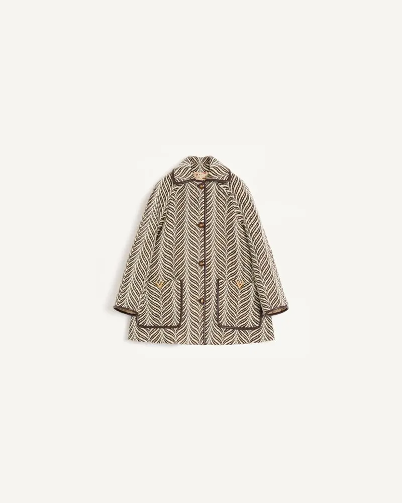 Valentino Garavani Cabanjacke aus Wolle mit Fauve Eclat Animal Print Frau ELFENBEIN/BRAUN Elfenbein