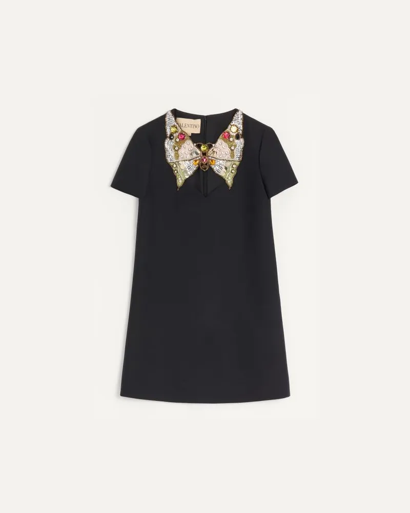 Valentino Garavani BESTICKTES KURZES CREPE COUTURE KLEID Frau SCHWARZ/MEHRFARBIG Schwarz