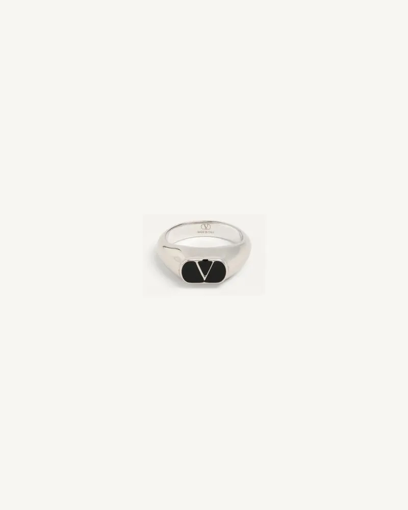 Valentino Garavani VLogo Signature Chevalier Ring Aus Metal Und Emaille Mann PALLADIUM/SCHWARZ Palladium
