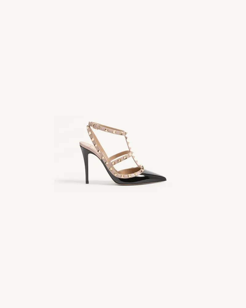 Valentino Garavani Lack-Pumps Rockstud Mit Riemchen  100 Mm Frau SCHWARZ/POUDRE Schwarz