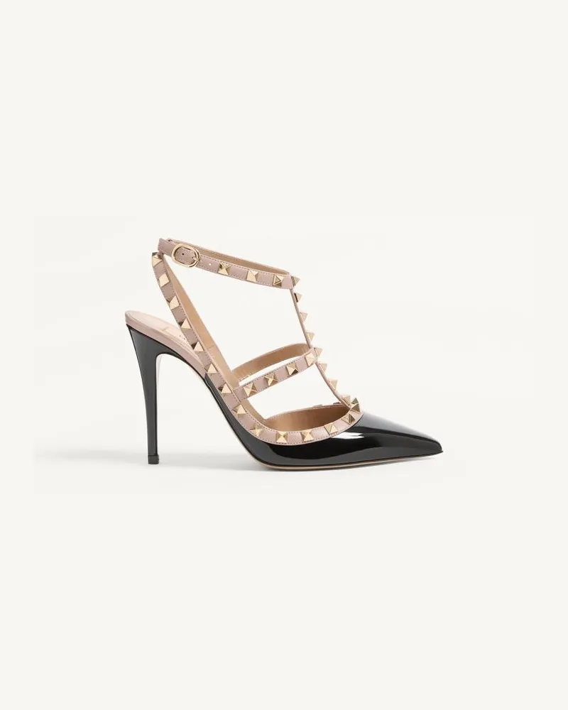 Valentino Garavani Lack-Pumps Rockstud Mit Riemchen 100 Mm Frau SCHWARZ/POUDRE Schwarz