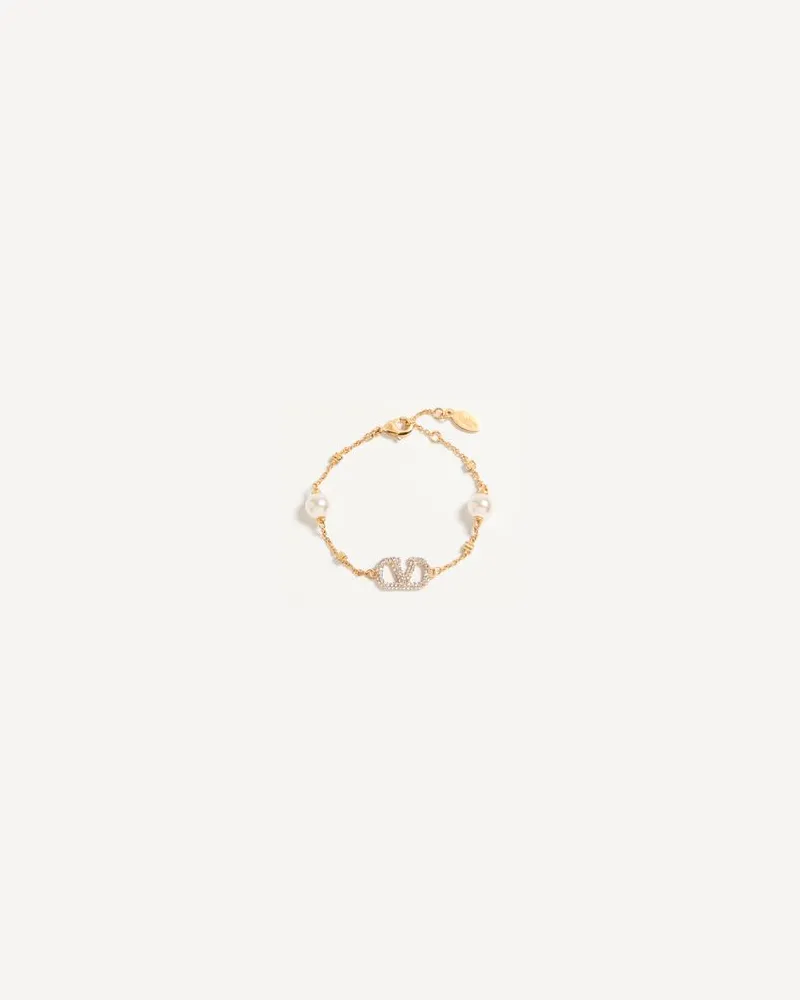 Valentino Garavani Vlogo Signature Armband Aus Metall, Swarovski®-Kristallen Und Perlen Frau GOLD Gold