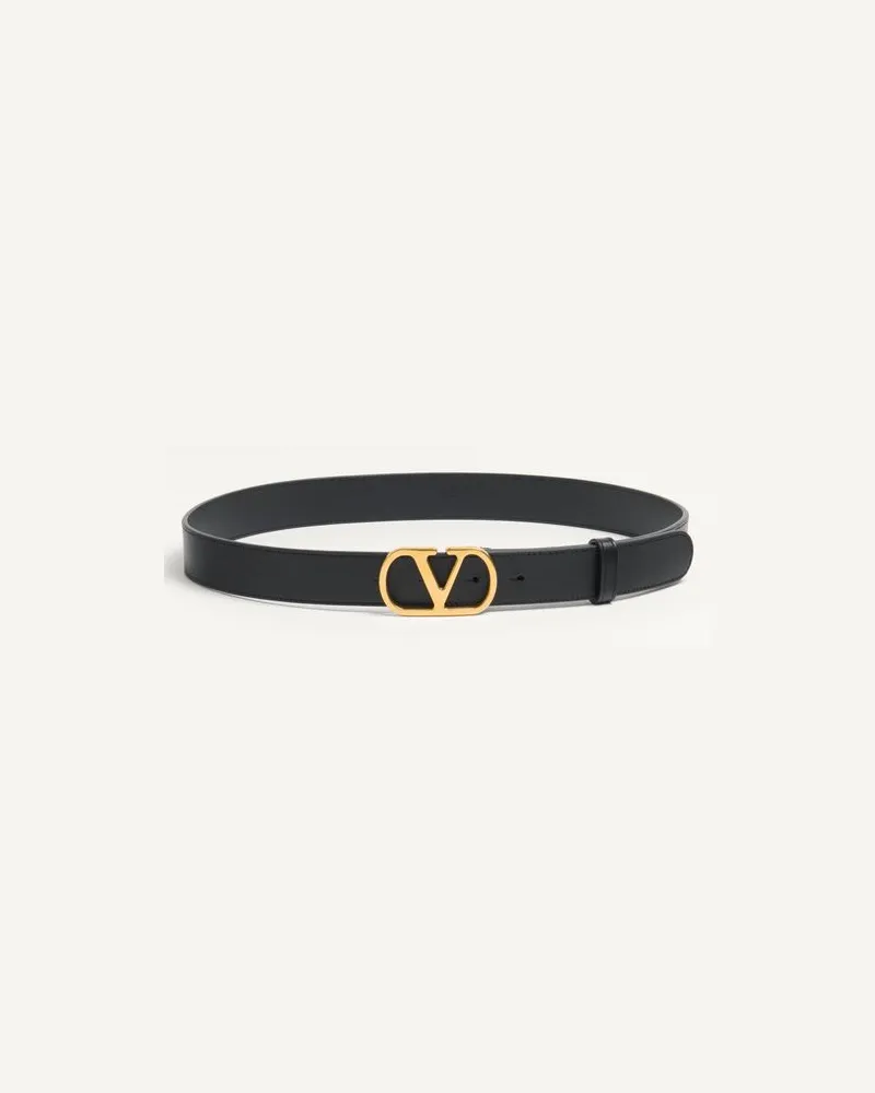 Valentino Garavani Vlogo Signature Gürtel Aus Glänzendem Kalbsleder 30 Mm Frau SCHWARZ Schwarz