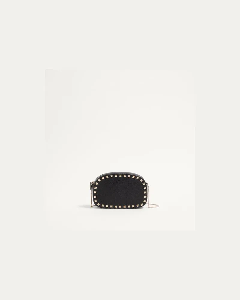 Valentino Garavani Mini Rockstud Crossbody Tasche Aus Genarbtem Kalbsleder Frau SCHWARZ Schwarz
