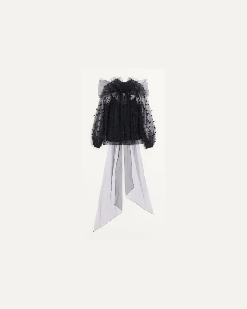Valentino Garavani Besticktes Top Tulle Illusione Frau SCHWARZ Schwarz
