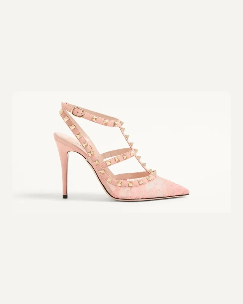 Valentino Garavani Valentino Garavani Rockstud Riemchenpumps Mit Spitzendesign, 100 Mm Frau PEACH ROSE Peach