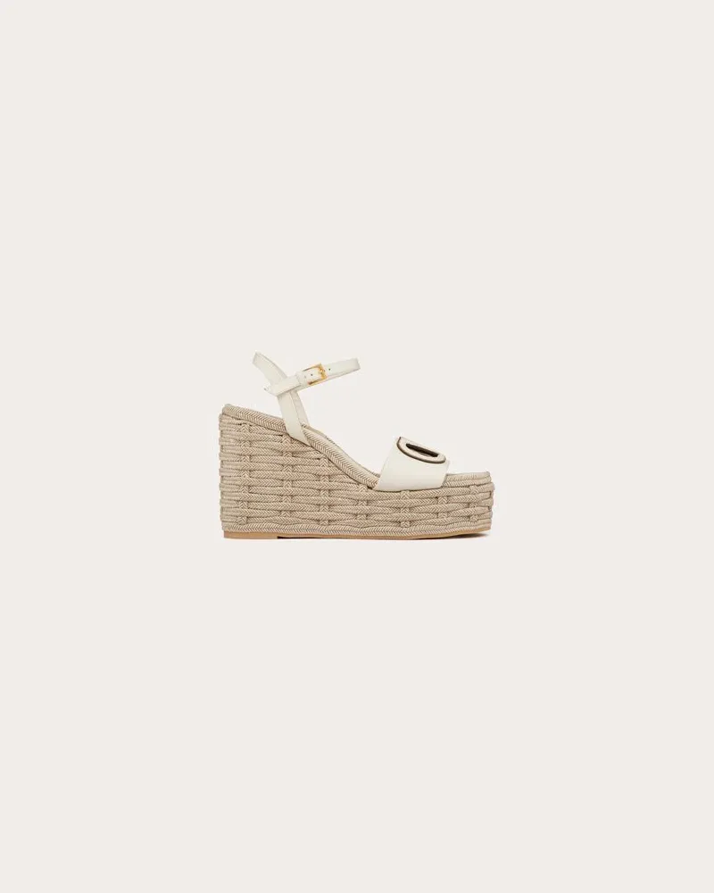 Valentino Garavani Vlogo Cut Out Wedges Aus Klabsleder 110 Mm Frau ELFENBEIN/ANTIQUE BRASS Elfenbein