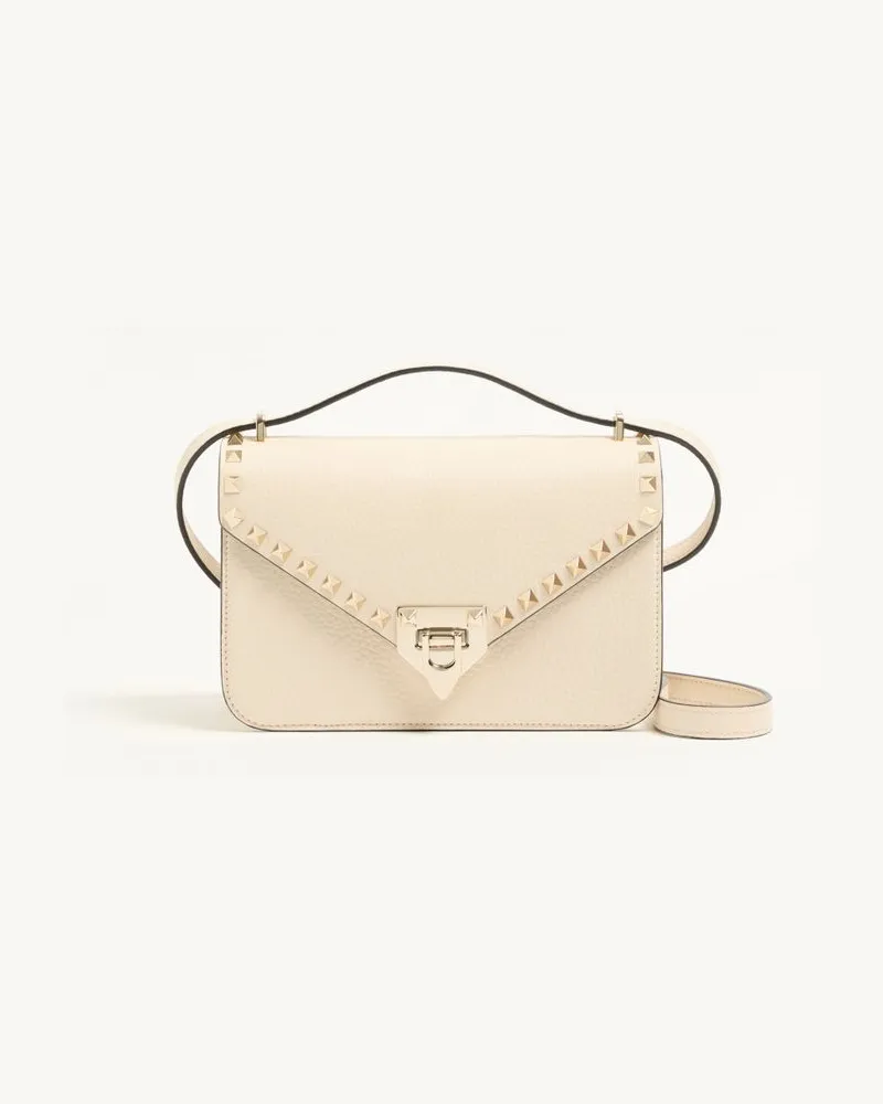 Valentino Garavani Valentino Garavani Rockstud Kleine Schultertasche aus genarbtem Kalbsleder Frau ELFENBEIN Elfenbein