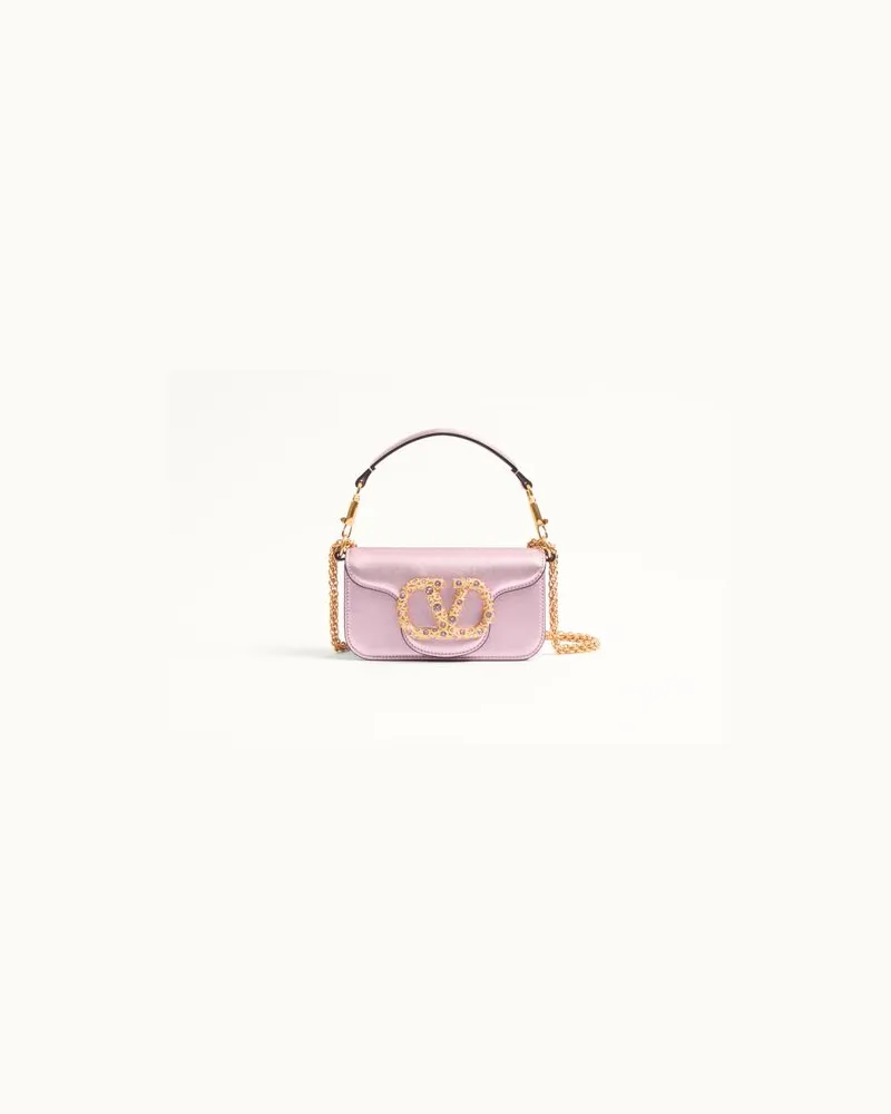 Valentino Garavani Valentino Garavani Locò Kleine Schultertasche Aus Laminiertem Kalbsleder Mit Schmucklogo Frau ROSE VIOLET Rose
