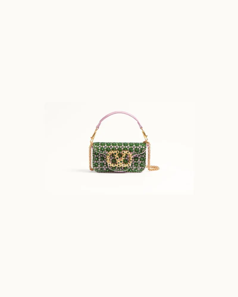 Valentino Garavani Valentino Garavani Locò Kleine Bestickte Schultertasche Mit Schmucklogo Frau EMERALD/RHODODENDRON Emerald