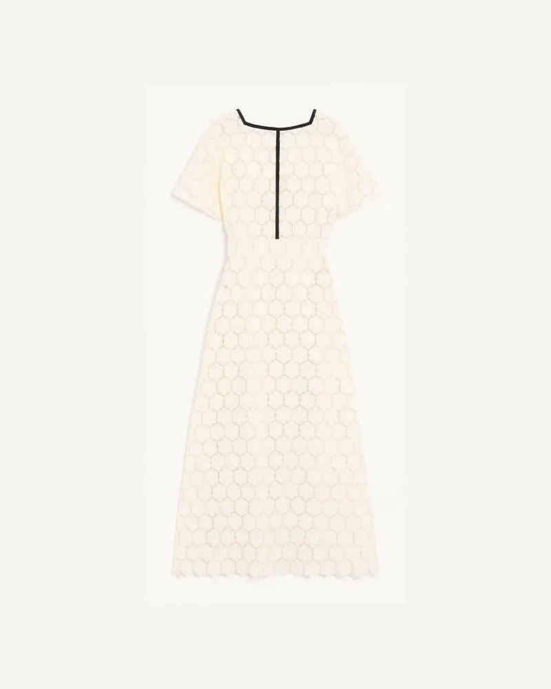 Valentino Garavani Midikleid aus Fleurs à Jours-Baumwolle Frau LATTE/SCHWARZ Latte