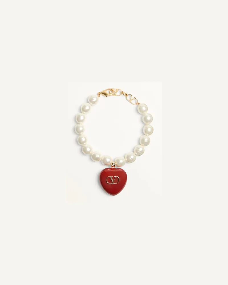 Valentino Garavani Coeur Royal Armband Aus Metall, Emaille Und Perlen Frau GOLD/ROT/CREME Gold