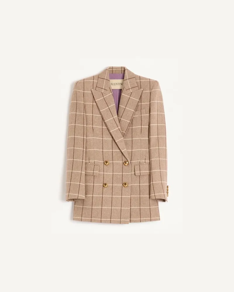 Valentino Garavani Zweireihiger Blazer Aus Wolle Mit Windowpane-Karomuster Frau BEIGE/BORDEAUX/ELFENBEIN Beige
