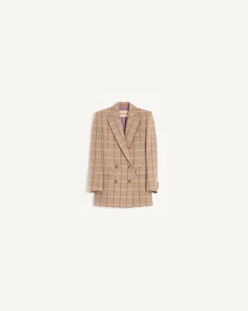 Valentino Garavani Zweireihiger Wollblazer mit Fensterscheibenkaro-Muster Frau BEIGE/BORDEAUX/ELFENBEIN Beige