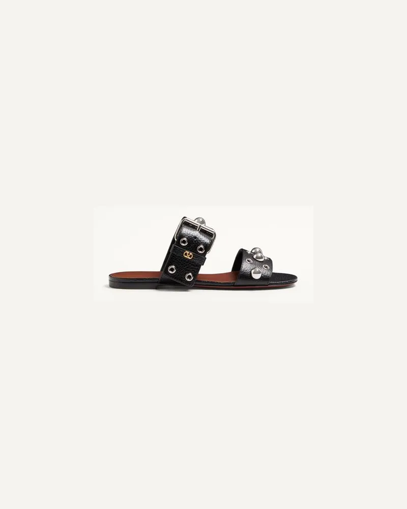 Valentino Garavani Nellcôte Slide-Sandalen Aus Genarbtem Kalbsleder Frau SCHWARZ Schwarz