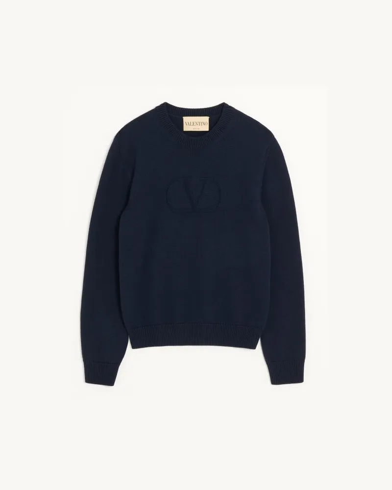 Valentino Garavani Valentino Wollpullover mit farblich abgestimmter VLogo Signature-Stickerei Mann MARINEBLAU Marineblau