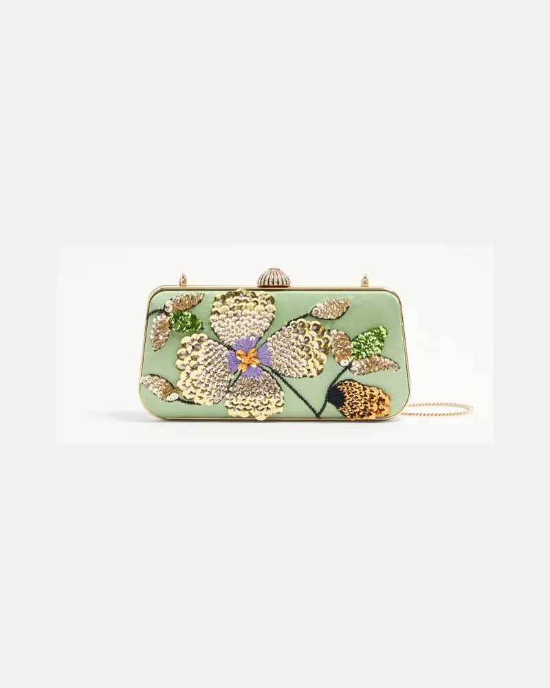Valentino Garavani Valentino Garavani Carry Secrets Minaudiere Aus Satin Mit Blumenstickerei. Frau GRÜN Grün