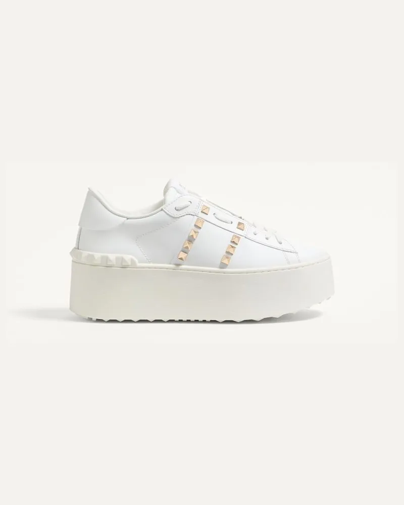 Valentino Garavani Flatform Rockstud Untitled Sneaker Aus Kalbsleder Frau WEIß Weiß