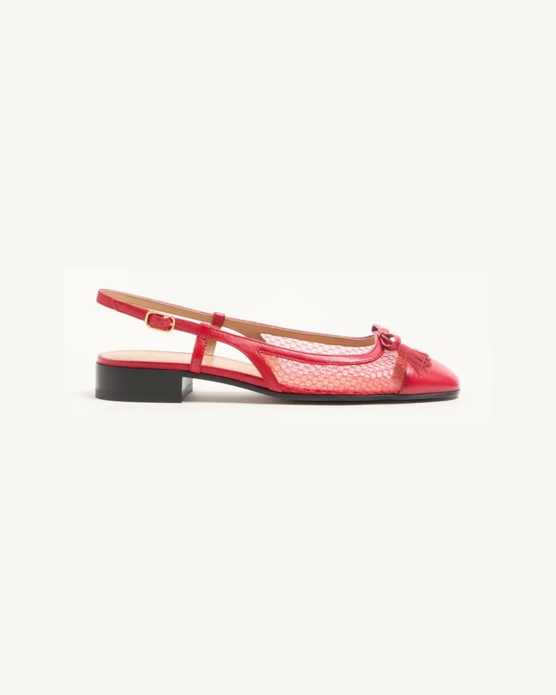 Valentino Garavani Valet Du Roi Slingback-Ballerinas aus Mesh und Ziegenleder, 25 mm Frau ROUGE PUR Rouge