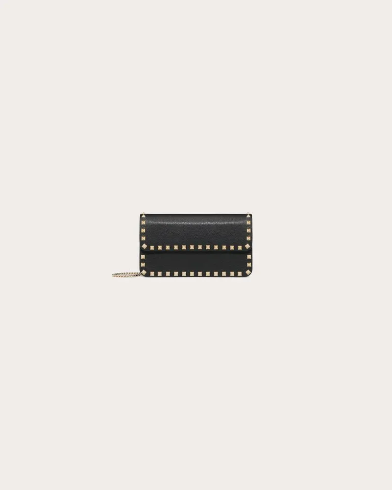 Valentino Garavani Pochette Rockstud Aus Gekörntem Kalbsleder Mit Kettenriemen Frau SCHWARZ Schwarz