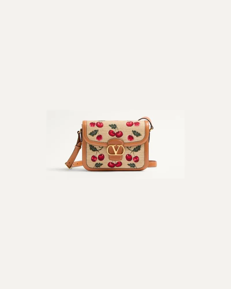 Valentino Garavani Valentino Garavani 9Bis5 Schultertasche Aus Jacquard-Raffia Mit Cherryfic-Motiv Frau NATUR/ROT Natur