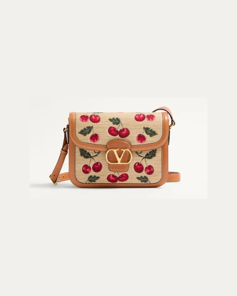 Valentino Garavani Valentino Garavani 9Bis5 Schultertasche Aus Jacquard-Raffia Mit Cherryfic-Motiv Frau NATUR/ROT Natur