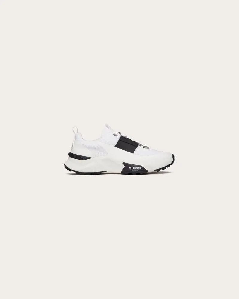 Valentino Garavani True Act Low-Top-Sneaker Aus Mesh Und Gummiertem Stoff Mann WEISS/ SCHWARZ Weiss