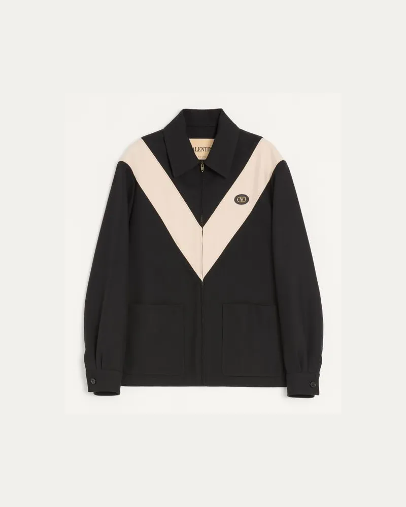 Valentino Garavani Valentino Jacke Aus Nylon-Gabardine Mit V-Intarsie Und VLogo-Aufnäher Mann SCHWARZ Schwarz