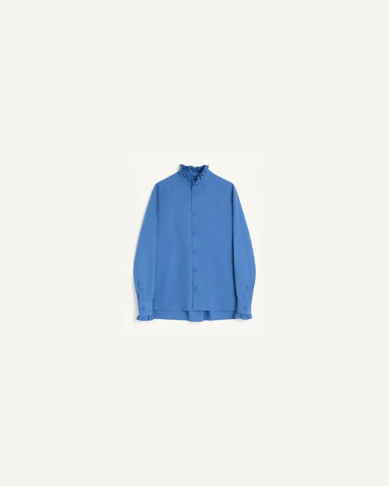 Valentino Garavani Baumwollpopelinhemd Mit Plastron Und Rüschen Mann PROVENCE BLUE Provence