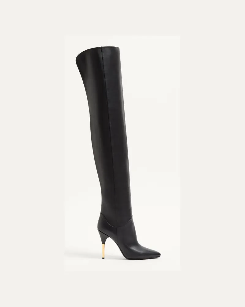 Valentino Garavani Deboot Overknee-Stiefel aus Kalbsleder, 105 mm Frau SCHWARZ Schwarz