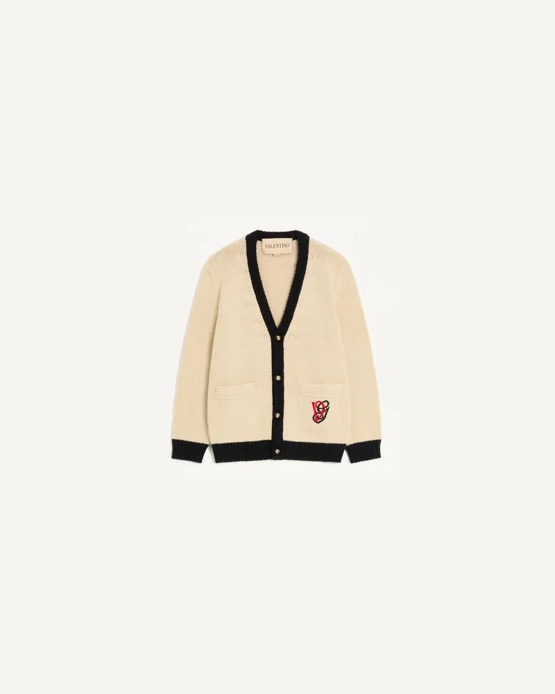 Valentino Garavani Valentino Wollcardigan mit VG-Stickerei Mann BUTTER/SCHWARZ Butter