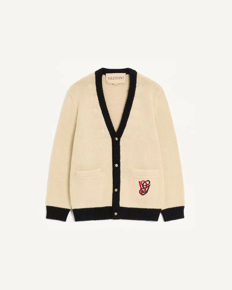 Valentino Garavani Valentino Wollcardigan mit VG-Stickerei Mann BUTTER/SCHWARZ Butter