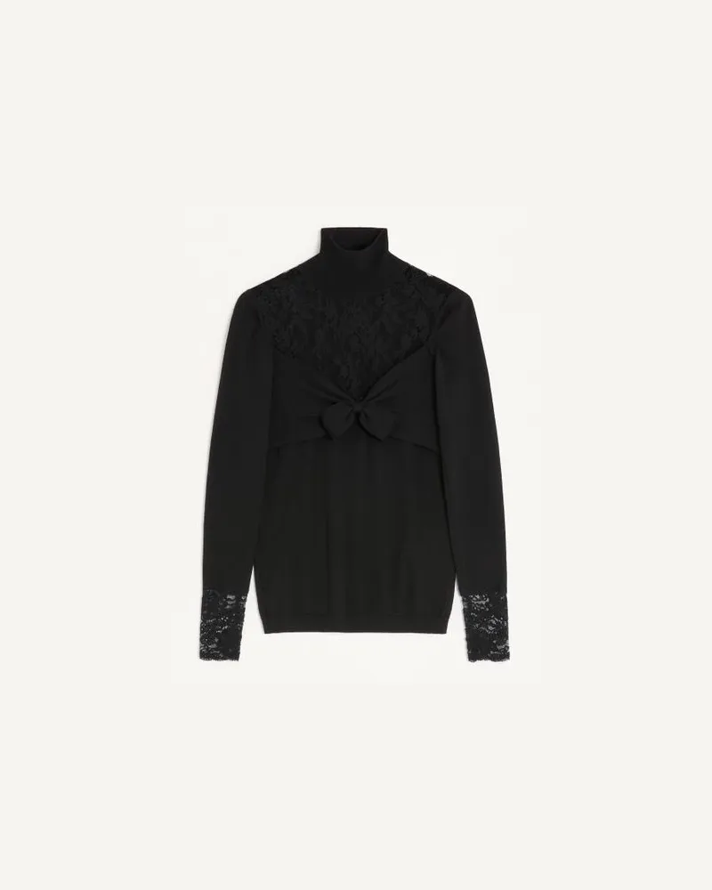 Valentino Garavani Pullover Aus Wolle Mit Spitzendetails Frau SCHWARZ Schwarz