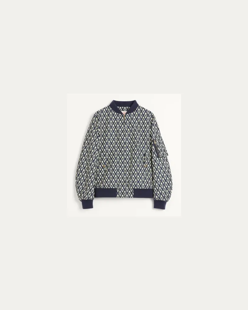 Valentino Garavani Bomberjacke Aus Nylon Mit Toute La V Print Mann MARINEBLAU/CREME Marineblau
