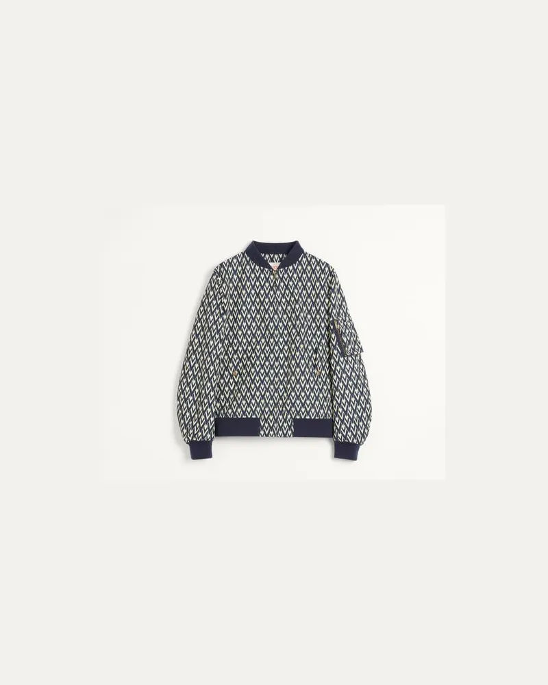 Valentino Garavani Bomberjacke Aus Nylon Mit Toute La V Print Mann MARINEBLAU/CREME Marineblau