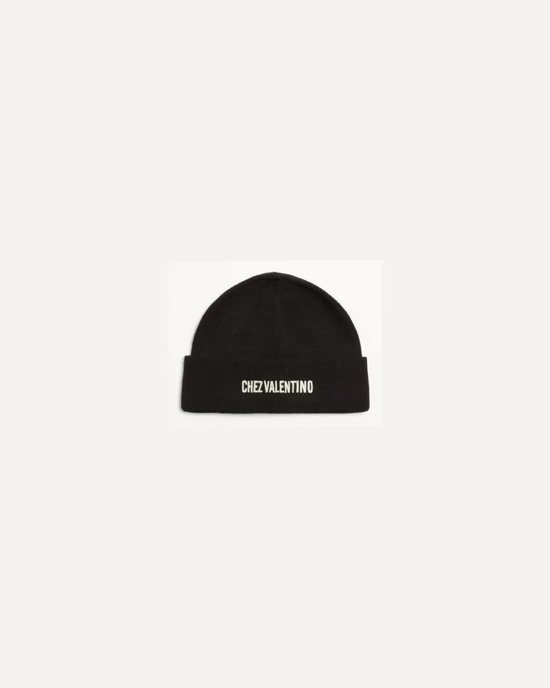 Valentino Garavani Chez Valentino Gestrickter Beanie Aus Wolle Mann SCHWARZ Schwarz