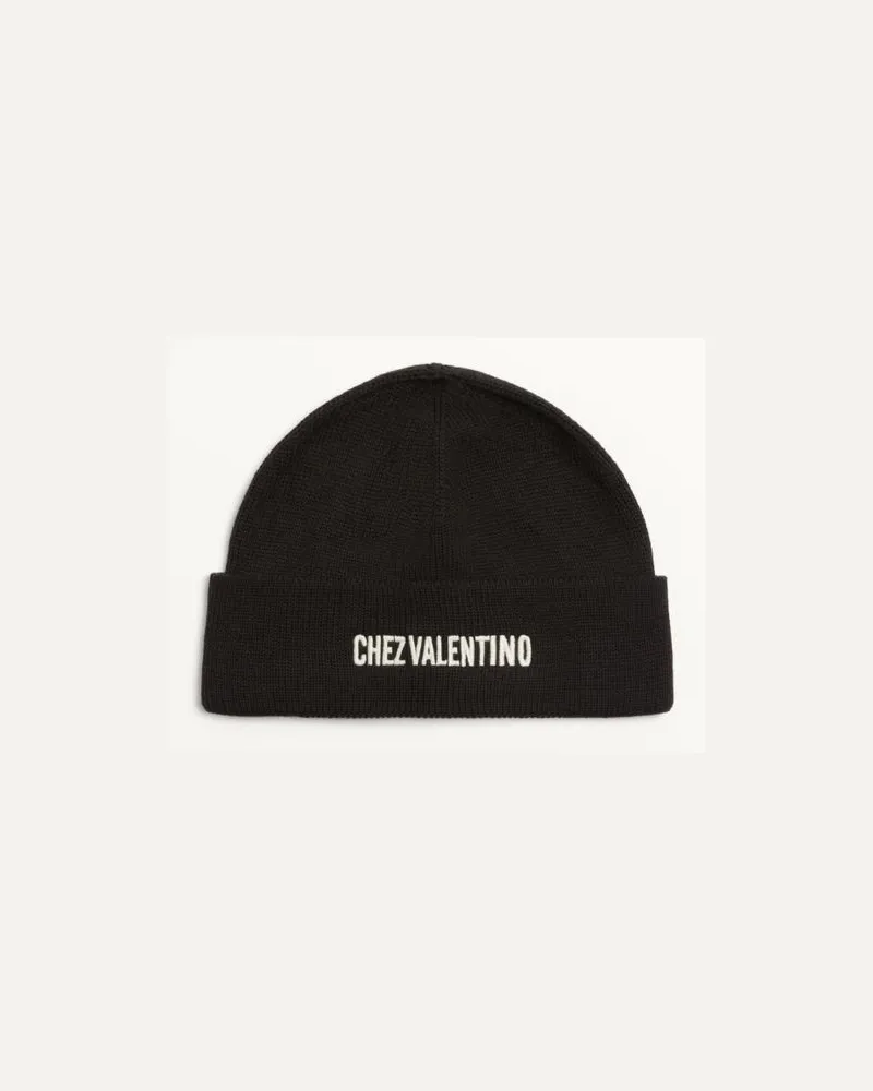 Valentino Garavani Chez Valentino Gestrickter Beanie Aus Wolle Mann SCHWARZ Schwarz