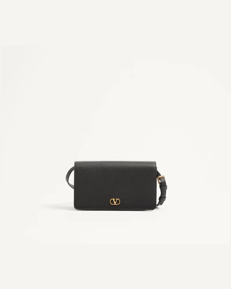 Valentino Garavani Vlogo Signature Mini-Schultertasche Aus Genarbtem Kalbsleder Frau SCHWARZ Schwarz