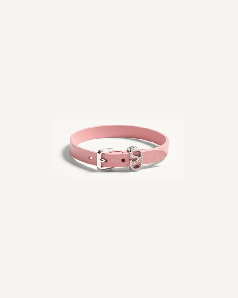 Valentino Garavani Valentino Garavani Ovalette Armband Aus Leder Und Swarovski® Kristallen Frau ROSA/CRYSTAL Rosa