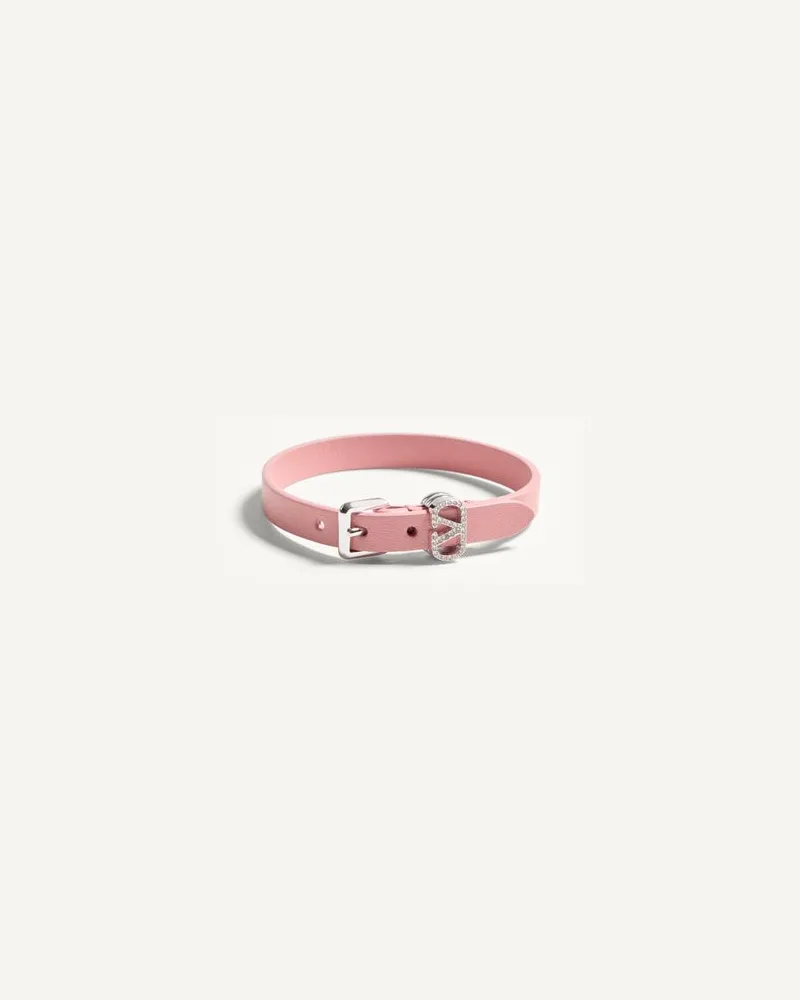 Valentino Garavani Valentino Garavani Ovalette Armband Aus Leder Und Swarovski® Kristallen Frau ROSA/CRYSTAL Rosa