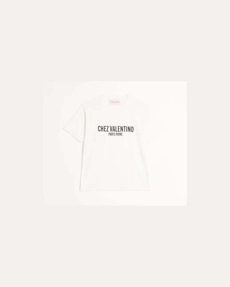 Valentino Garavani T-Shirt Aus Baumwolle Mit Chez Valentino Print Mann ELFENBEIN Elfenbein