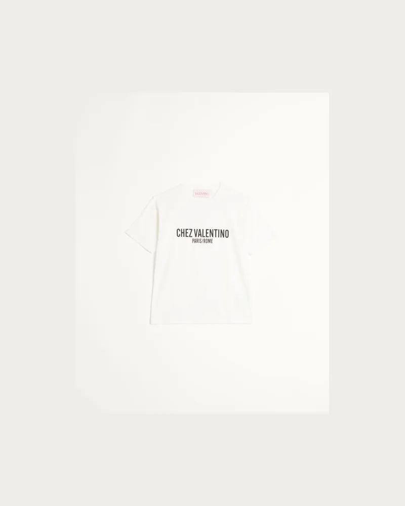 Valentino Garavani T-Shirt Aus Baumwolle Mit Chez Valentino Print Mann ELFENBEIN Elfenbein