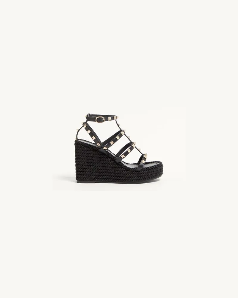 Valentino Garavani Wedges Rockstud Aus Kalbsleder Mit Riemen Und 95 Mm-Absatz Frau SCHWARZ Schwarz