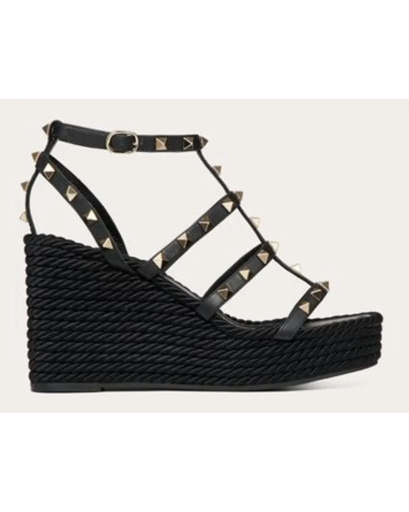 Valentino Garavani Wedges Rockstud Aus Kalbsleder Mit Riemen Und 95 Mm-Absatz Frau SCHWARZ Schwarz