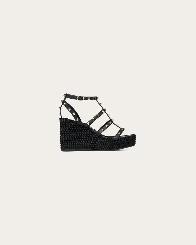 Valentino Garavani Wedges Rockstud Aus Kalbsleder Mit Riemen Und 95 Mm-Absatz Frau SCHWARZ Schwarz
