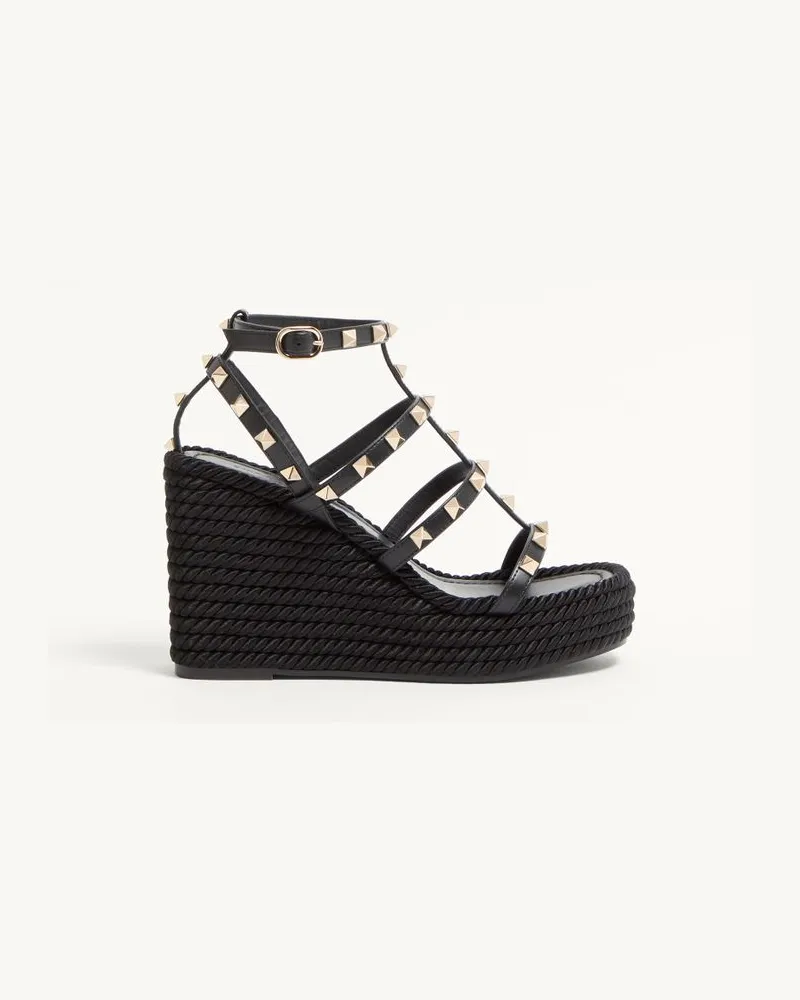 Valentino Garavani Wedges Rockstud Aus Kalbsleder Mit Riemen Und 95 Mm-Absatz Frau SCHWARZ Schwarz