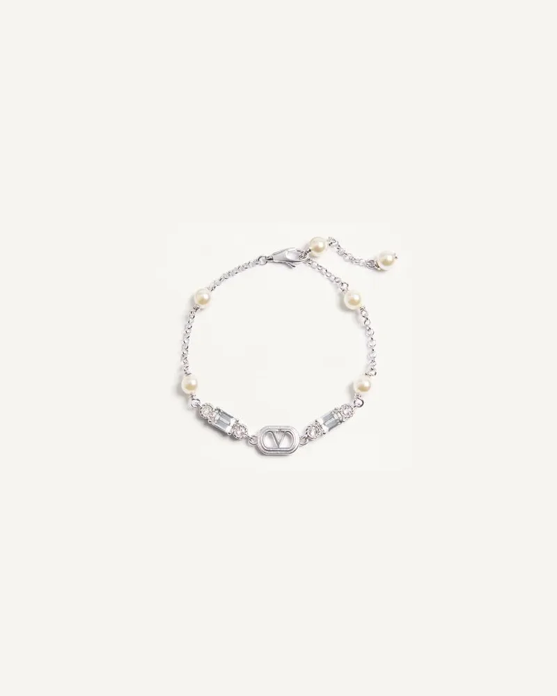 Valentino Garavani Ovalette-Armband aus Metall, Perlen und Swarovski-Kristallen Frau RHODIUM Rhodium