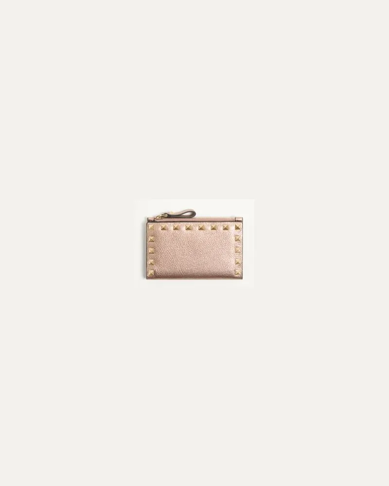 Valentino Garavani Rockstud Kartenetui Aus Laminiertem Genarbtem Kalbsleder Mit Reissverschluss Frau ROSE CANNELLE Rose