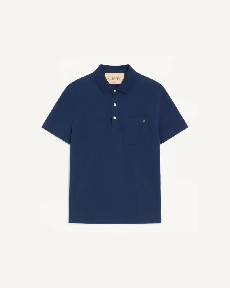 Valentino Garavani Valentino Poloshirt Aus Baumwollpiqué Mit Vgold Mann BLAU Blau