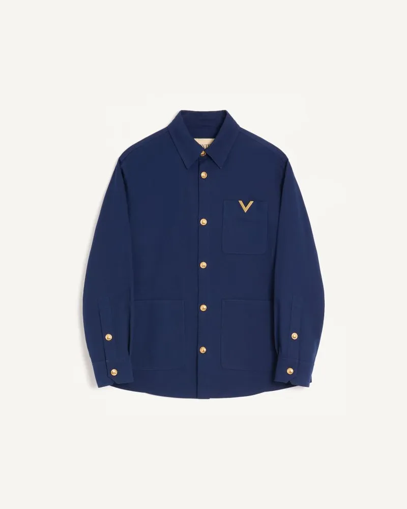 Valentino Garavani Valentino Hemdjacke aus Baumwollgabardine mit VGold Mann KORNBLUMENBLAU Kornblumenblau